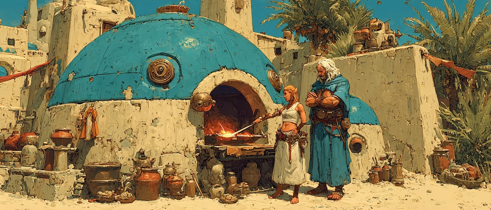 A crafting workbench with materials and tools