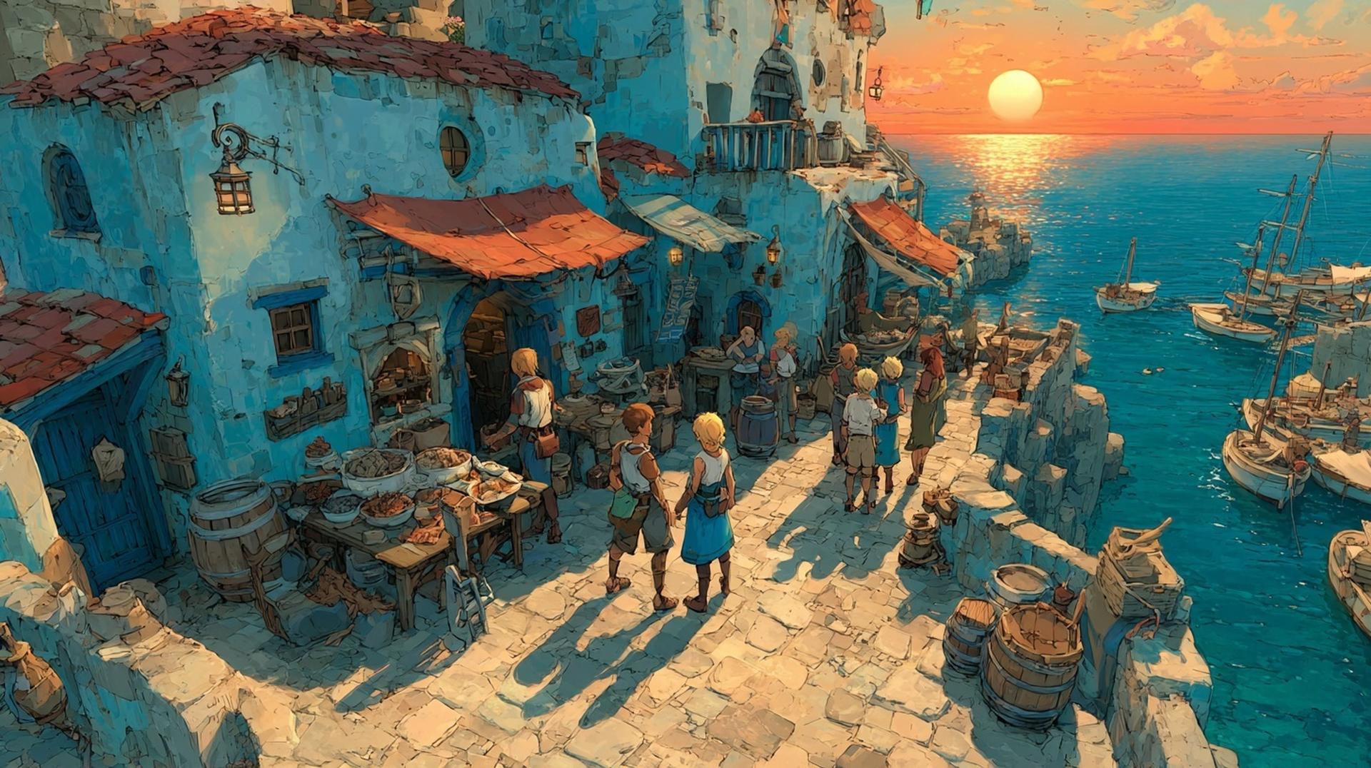 Tidefolk coastal village at sunset