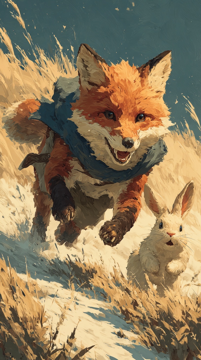 A wolf chasing a deer through a forest — predator-prey ecology in action