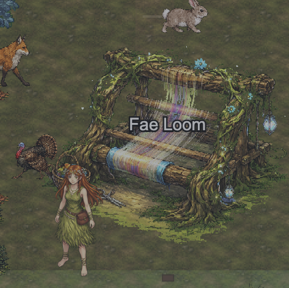 The Fae Loom crafting station in an enchanted grove