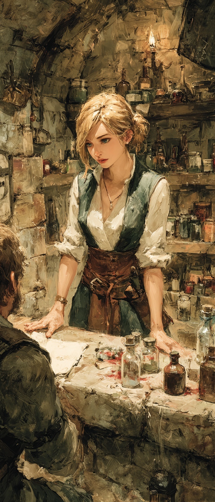 Multiple conversation examples showing different NPC reactions based on game state