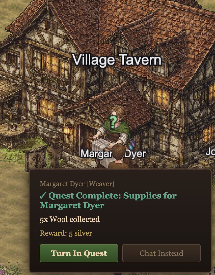 Turning in a completed quest to the village weaver