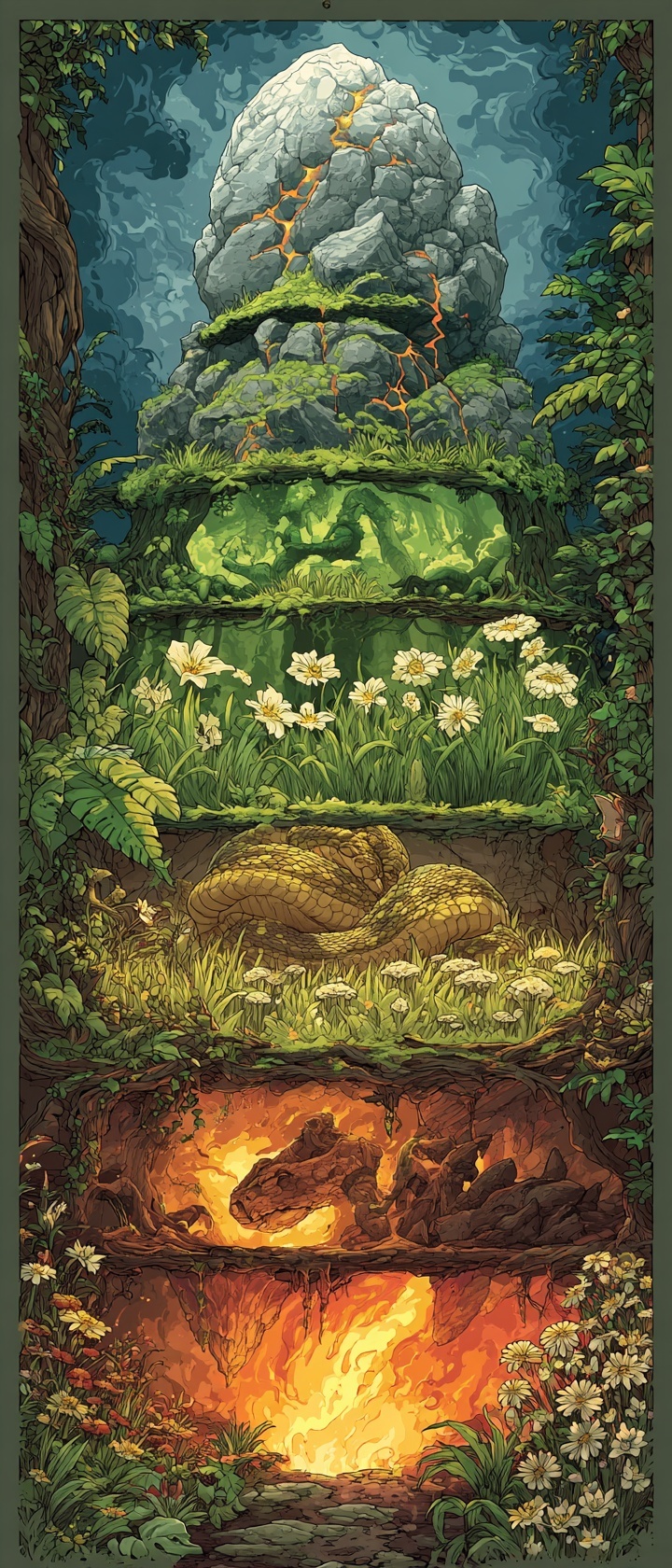 Diverse monsters from different biomes stacked in their natural habitats