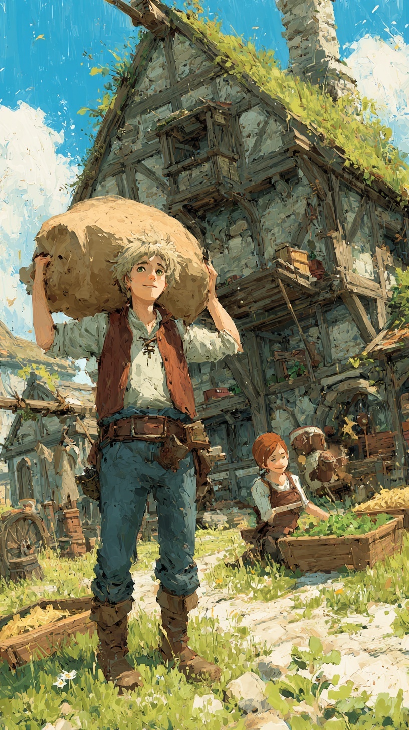 A village recovering from crisis — shelves being restocked, new construction underway