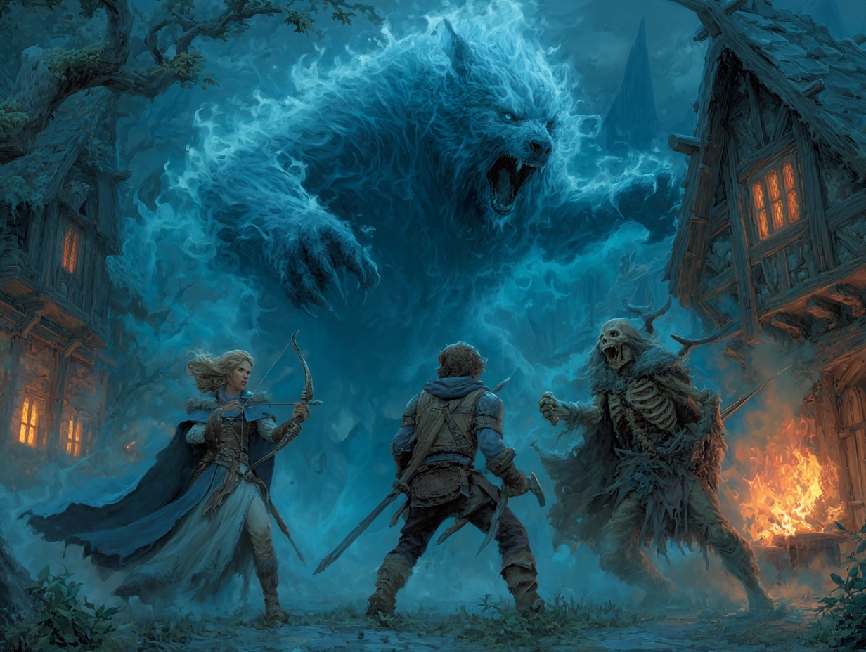 Heroes defending village from night monsters