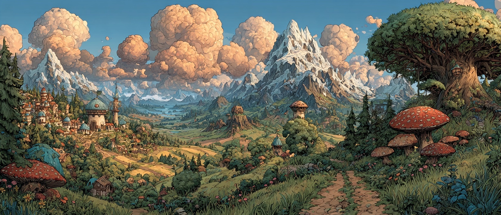 Panoramic multi-biome world vista